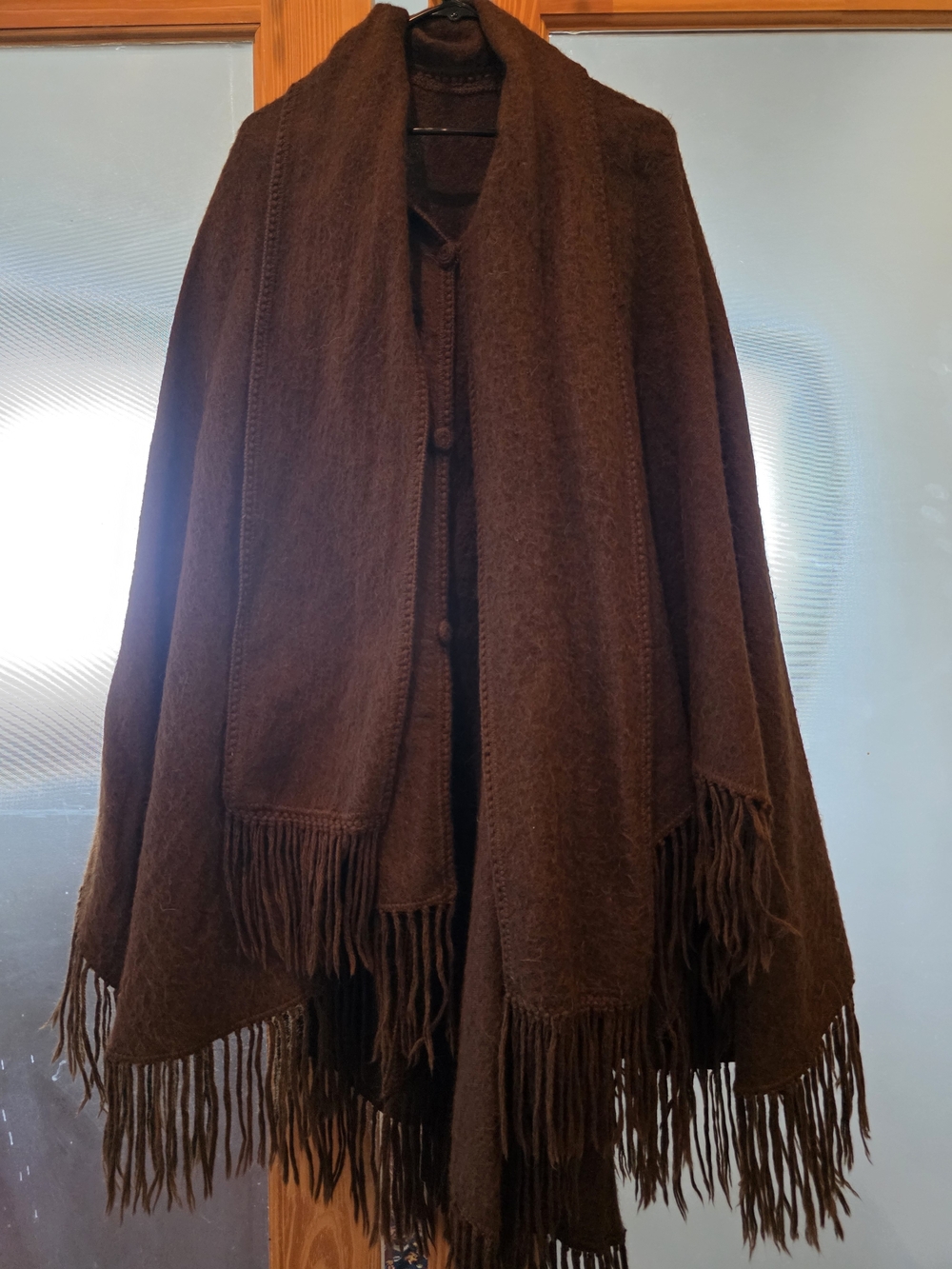 Brown Fringe Shawl Collar Coat